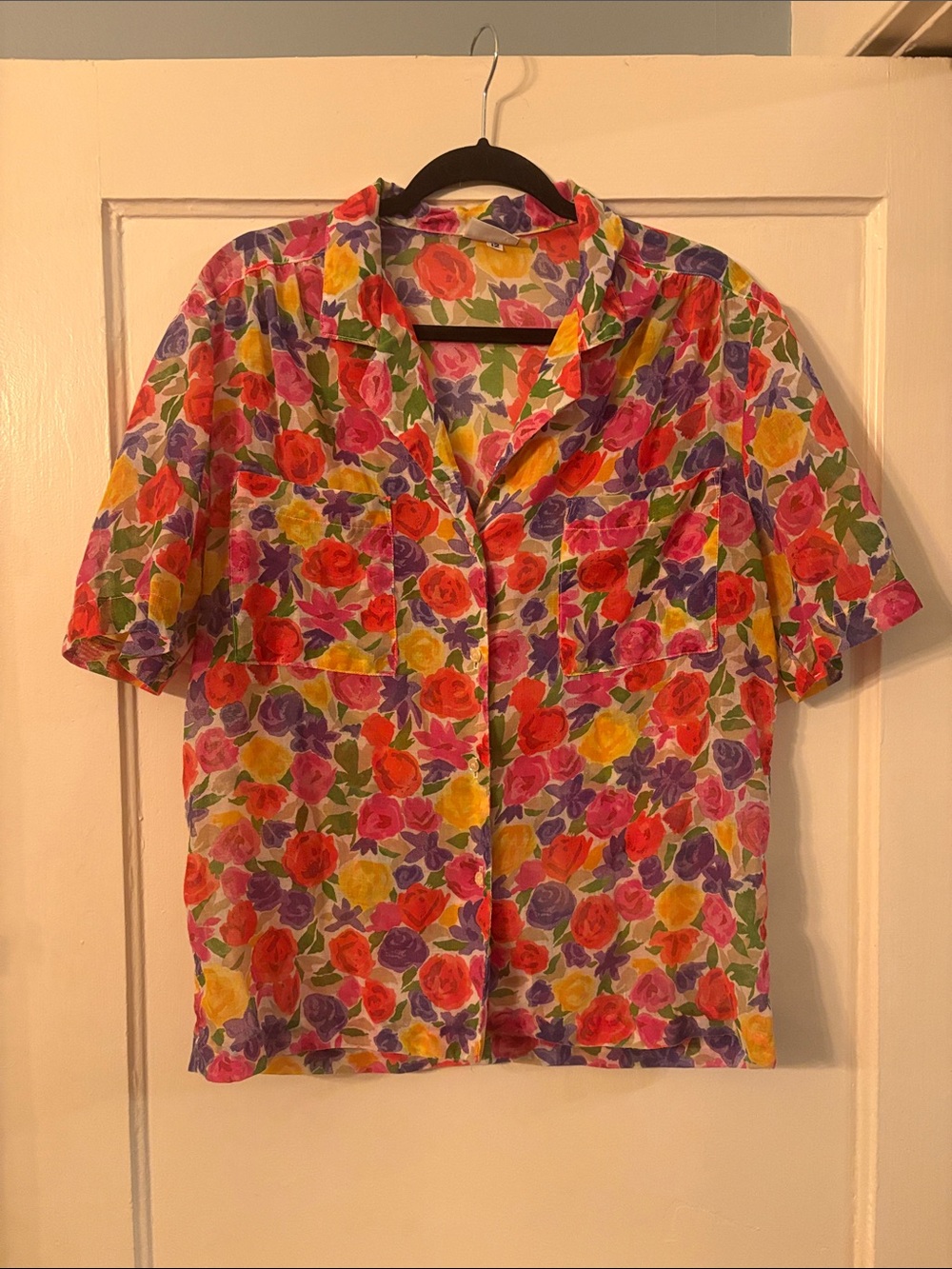 Russ Multicolor Floral Short Sleeve Button Front Blouse